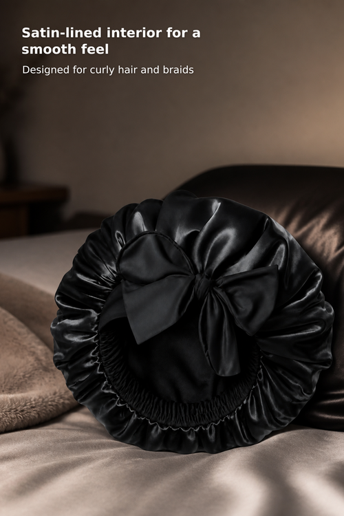 Double-Layer Silk Bonnet with Satin Lining for Curly Hair