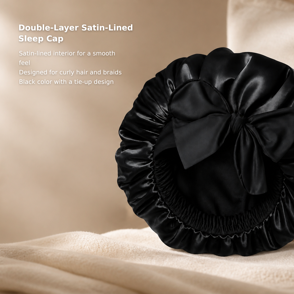 Double-Layer Silk Bonnet with Satin Lining for Curly Hair