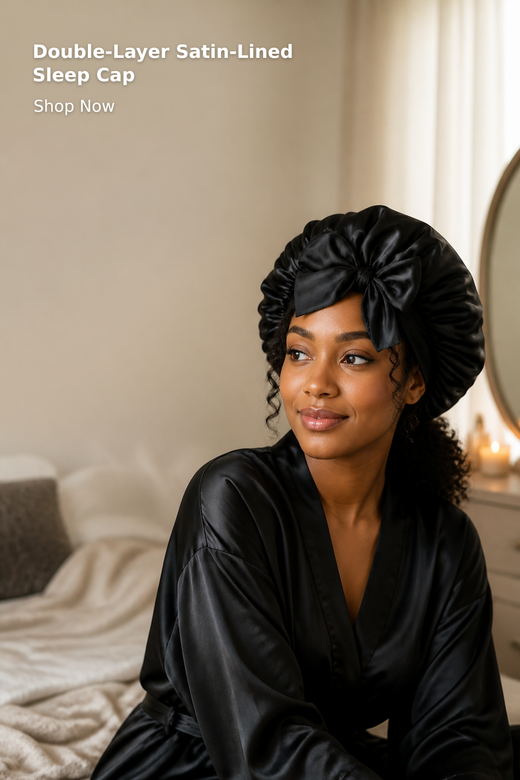 Double-Layer Silk Bonnet with Satin Lining for Curly Hair