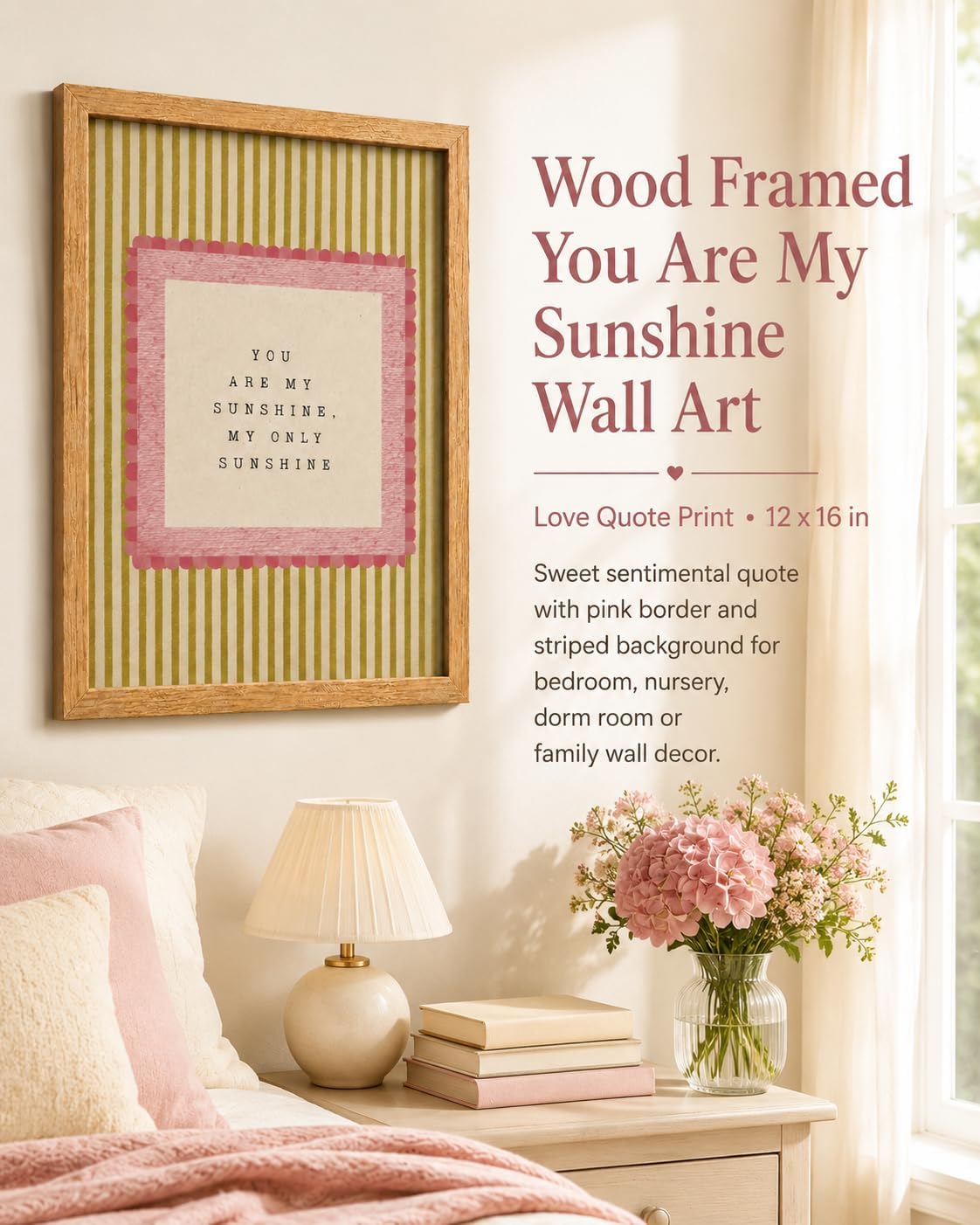 You Are My Sunshine — Wood Framed Wall Art, detail and room setting 1